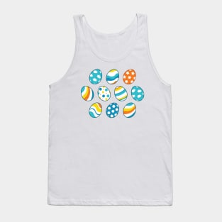 Egg Pattern | Blue Yellow Orange | Stripes Clouds Flowers Dots | White Tank Top